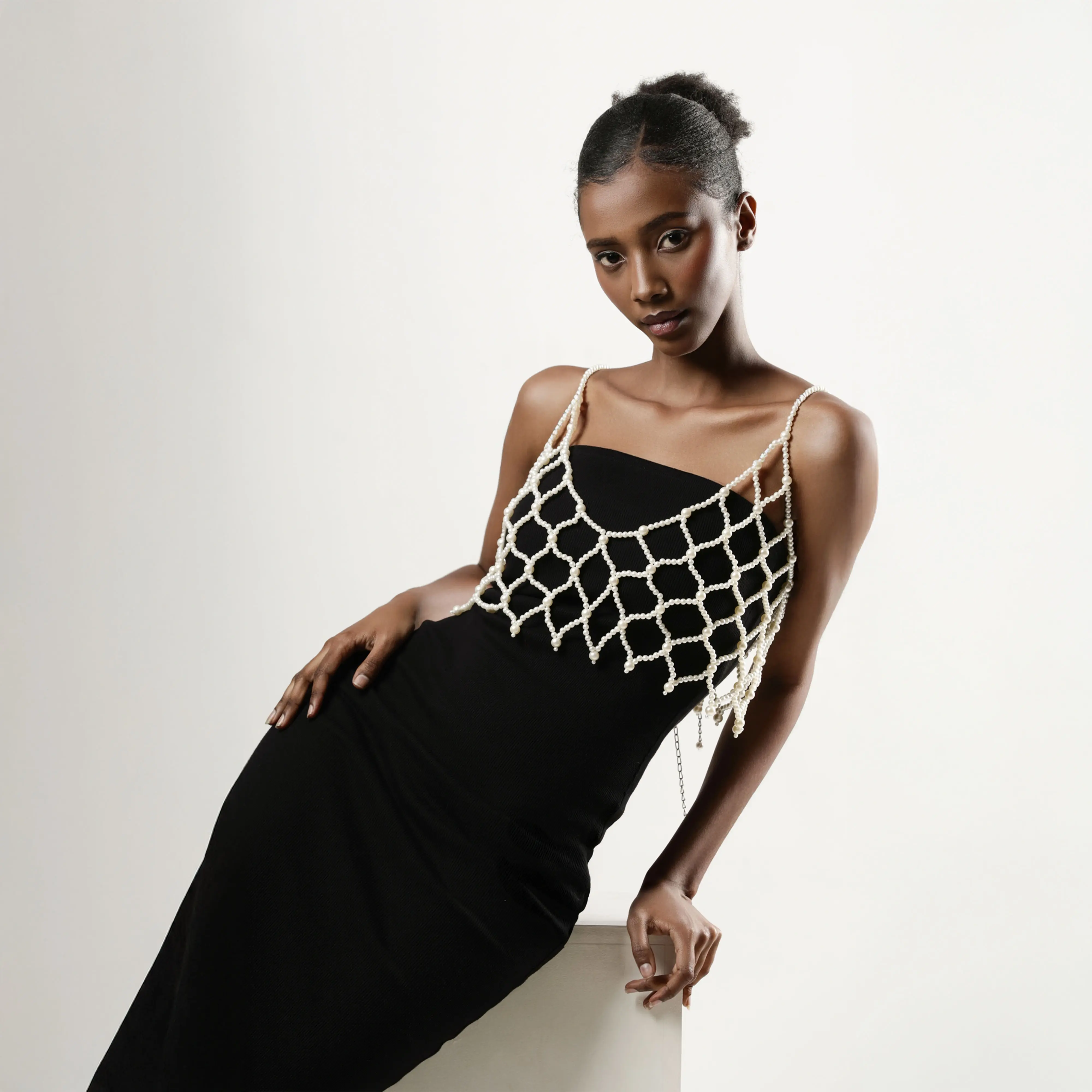 Pearl Beaded Net Bodice Overlay Top