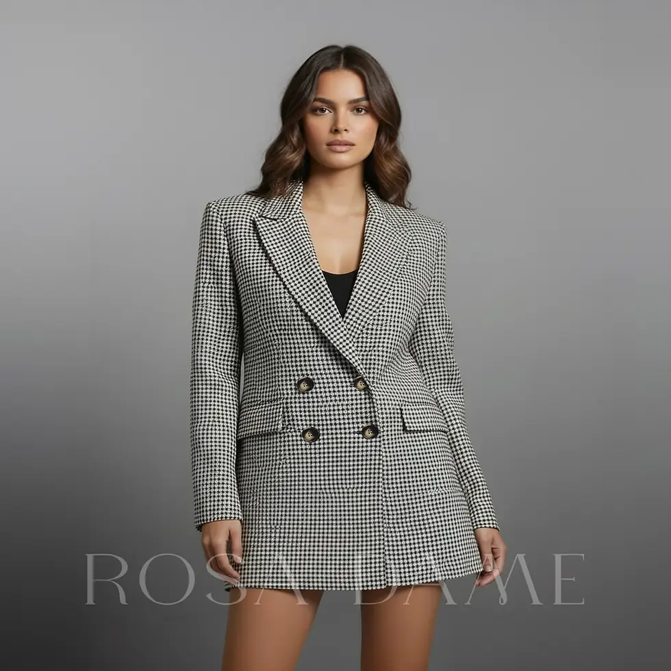Double Breasted Houndstooth Blazer – Front Detail