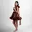 Thumbnail: Bronze Satin Mini Dress with Shoulder Bows & Ruffle Hem
