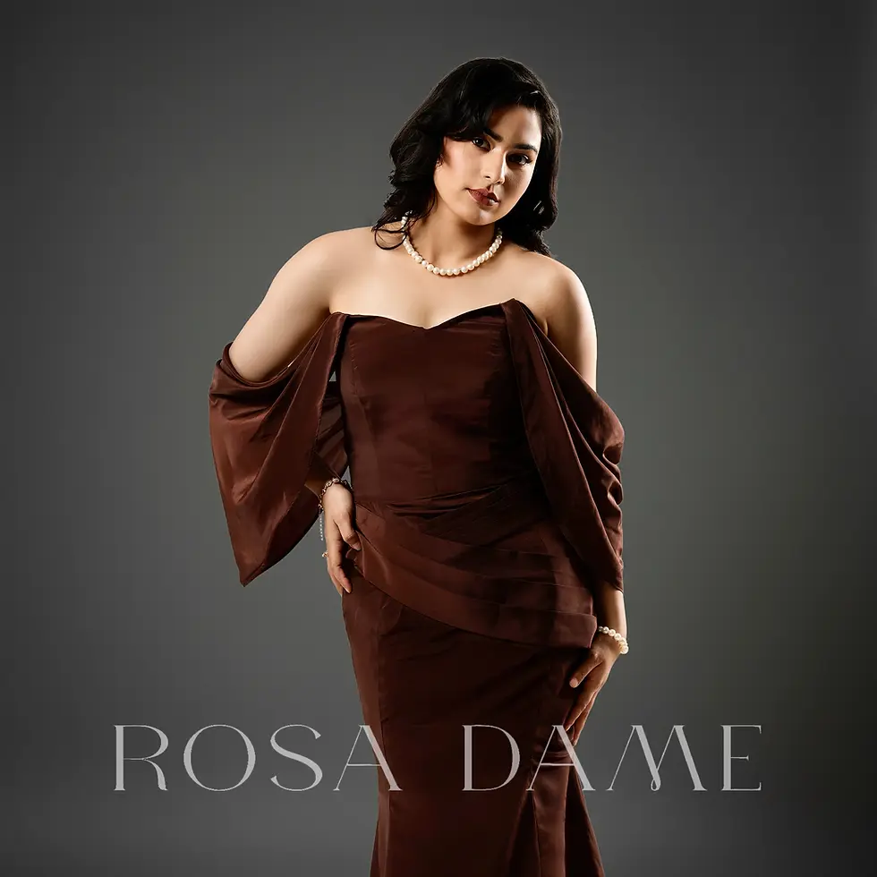 Rear silhouette of brown satin corset mermaid dress