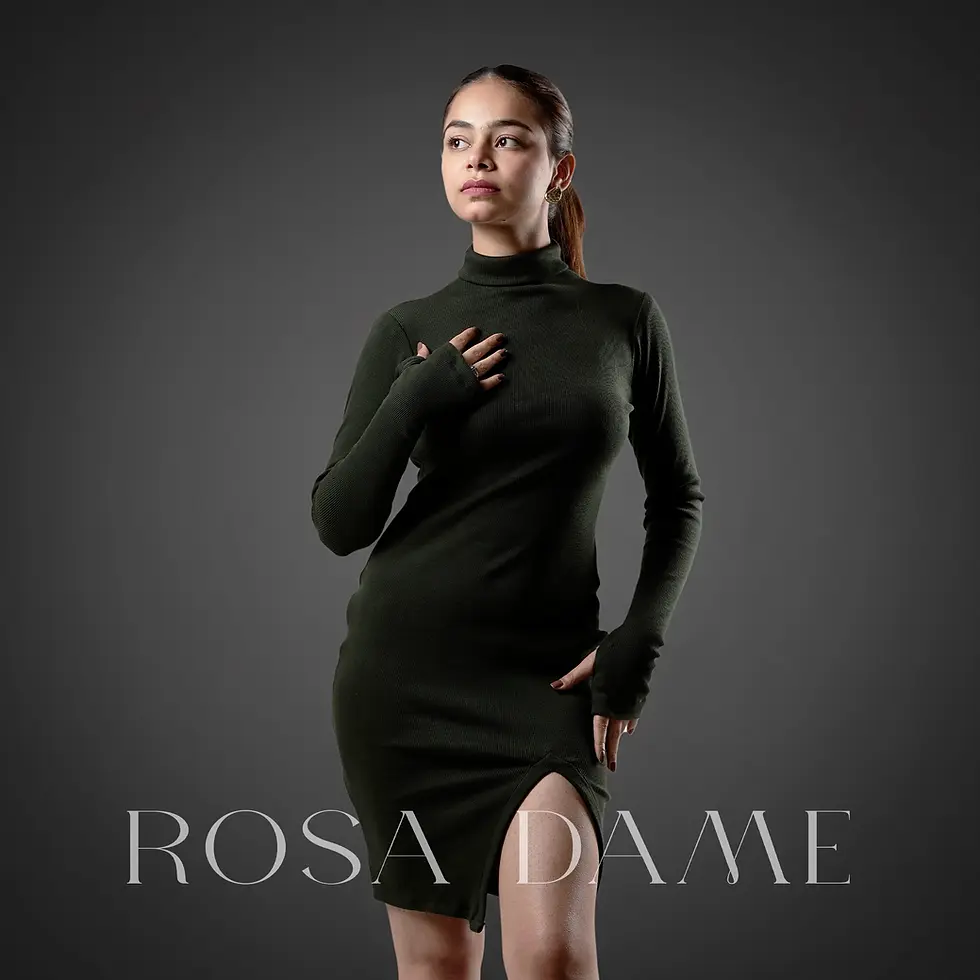 olive ribbed bodycon dress front view high neck