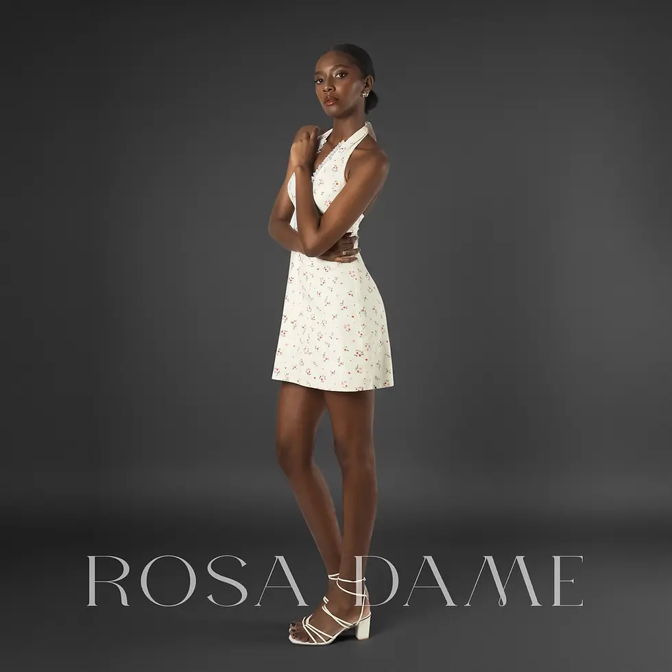 Thumbnail: back view halter tie floral mini dress