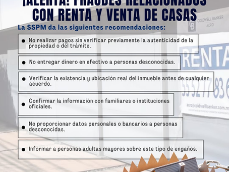 Alerta SSPM sobre fraudes relacionados con renta o venta de viviendas.