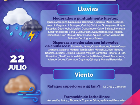 Emite Protección Civil alerta preventiva por lluvias en el estado.