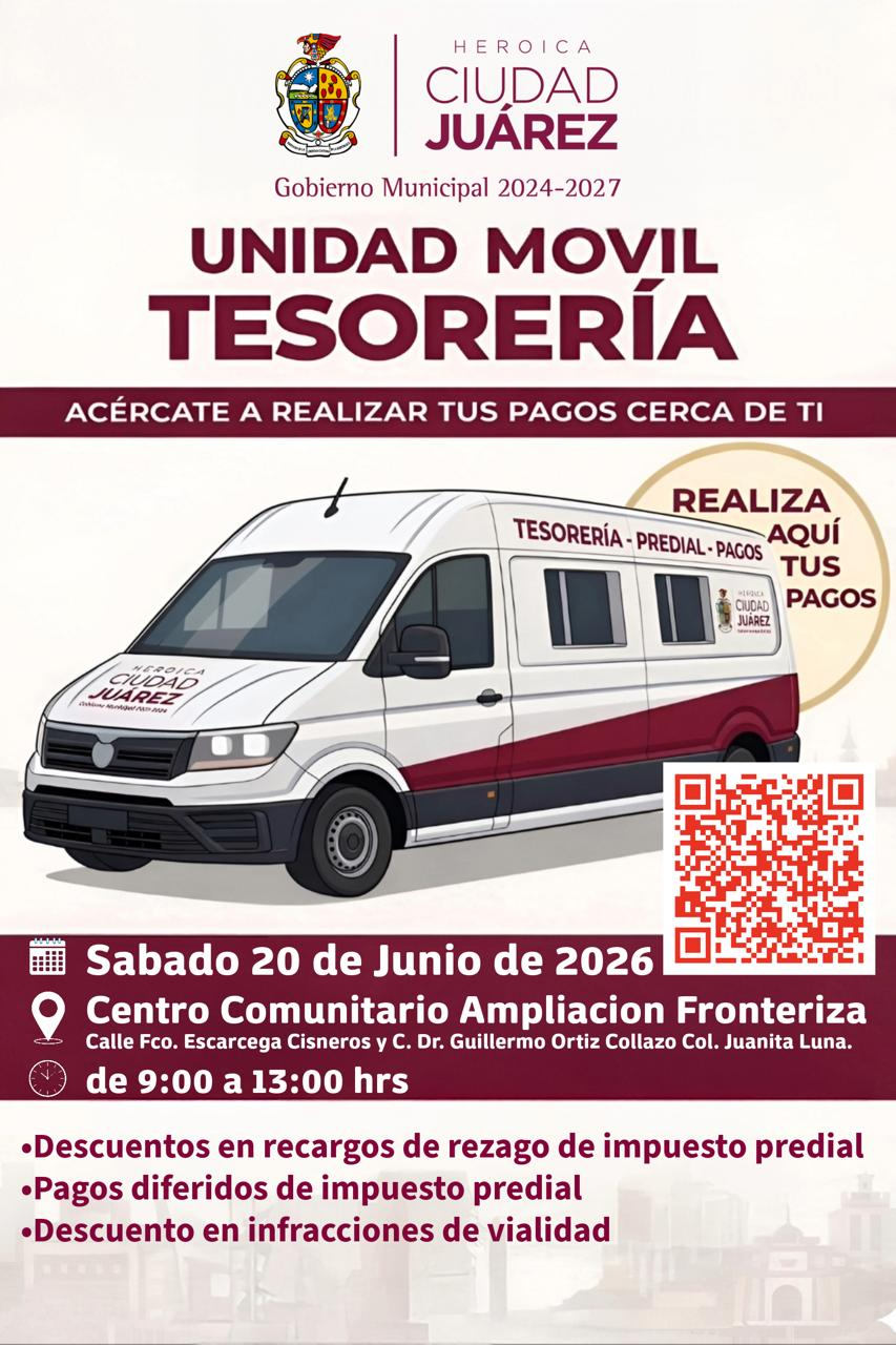 Tesorería Móvil atenderá este sábado en el Centro Comunitario Ampliación Fronteriza.