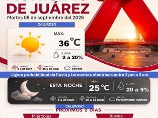 Juárez tendrá martes caluroso con temperatura de hasta 36 grados