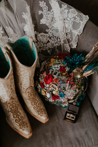 wedding details on a chair in a cabin