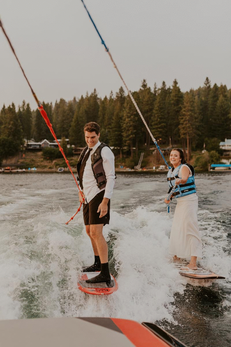 wake surfing on lake coeur d'alene idaho. wake surf gif, adventure bridals, elopement ideas