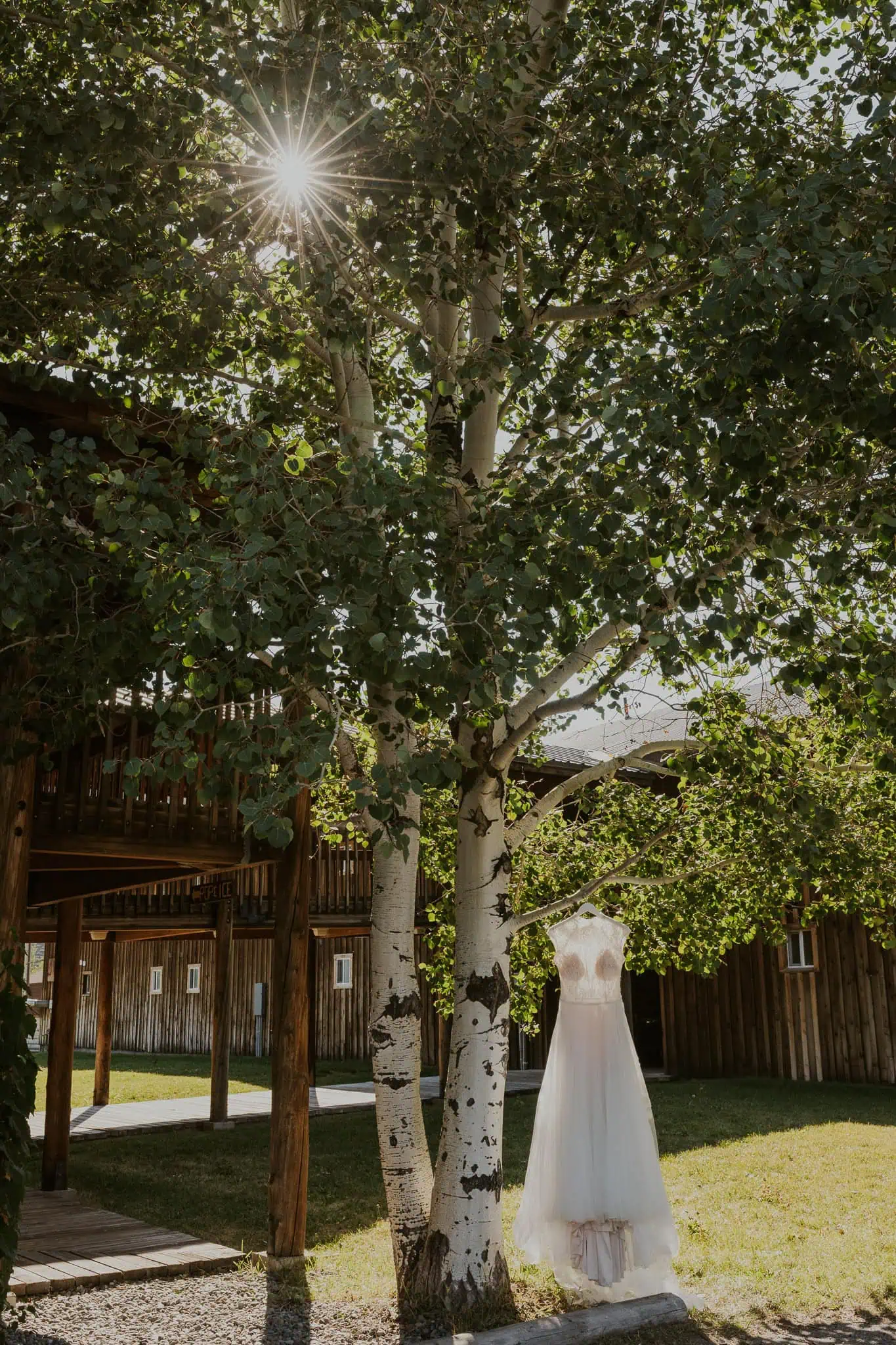wedding dress photo at mountain village resort idaho