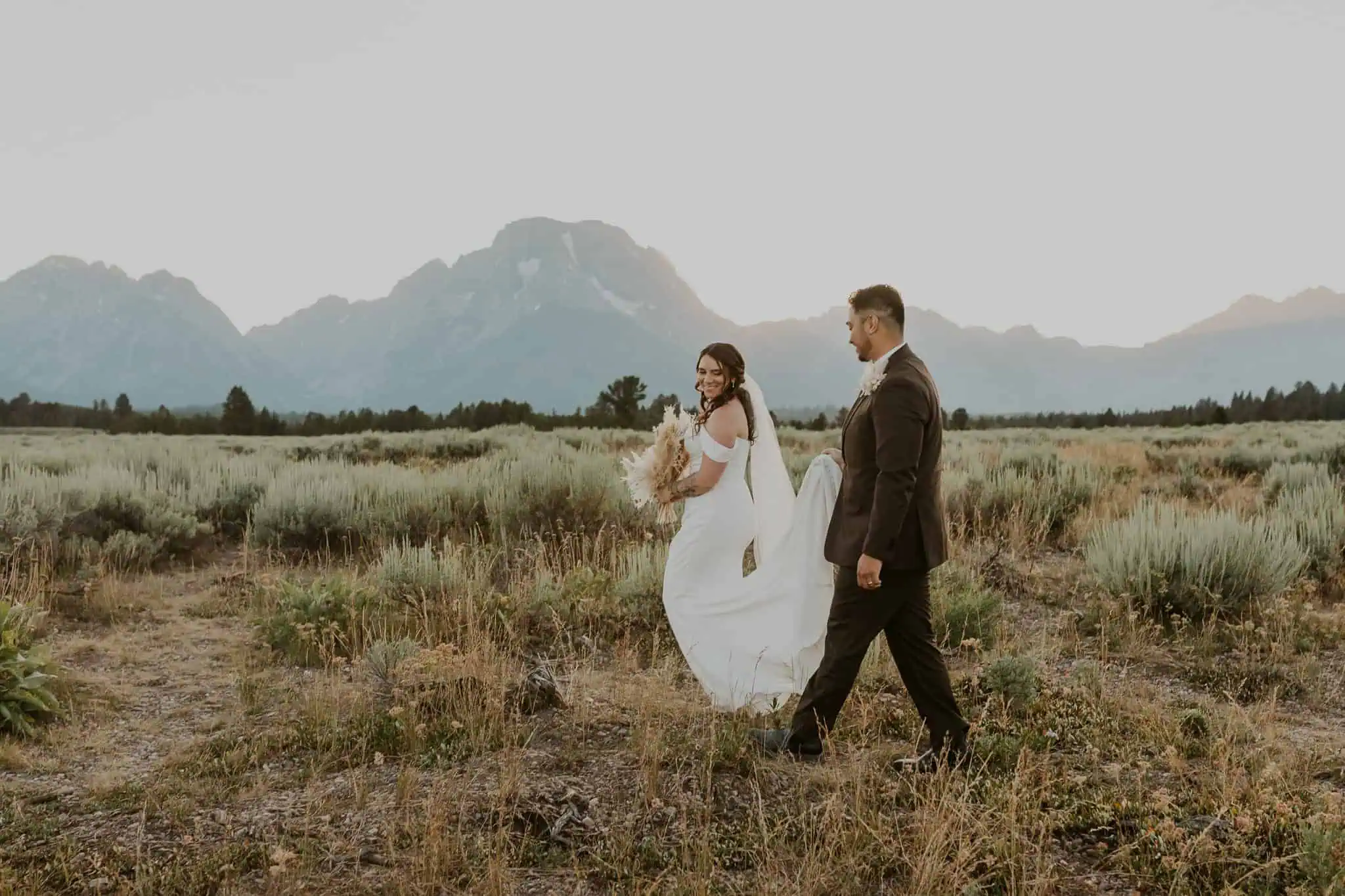 bridal portraits in the tetons at sunset
