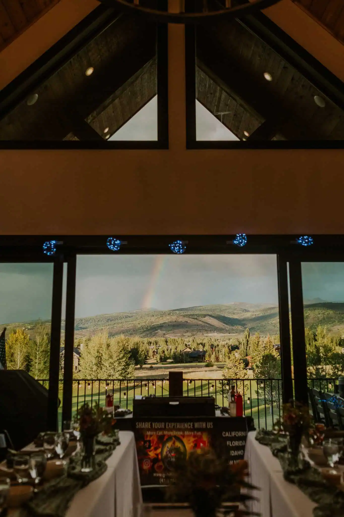 rainbow over a dinner setup at airbnb