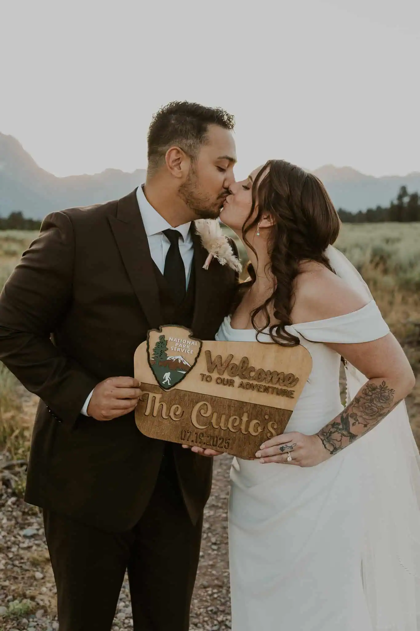 a custom wooden national park sign for a wedding