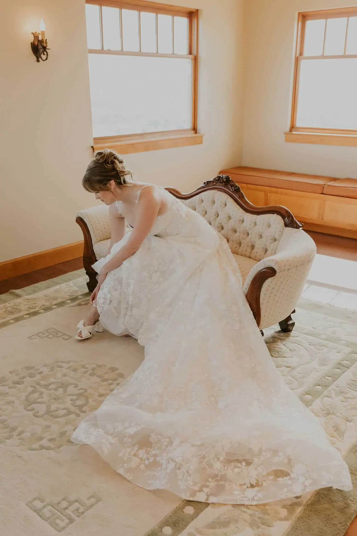 bride putting on shoes