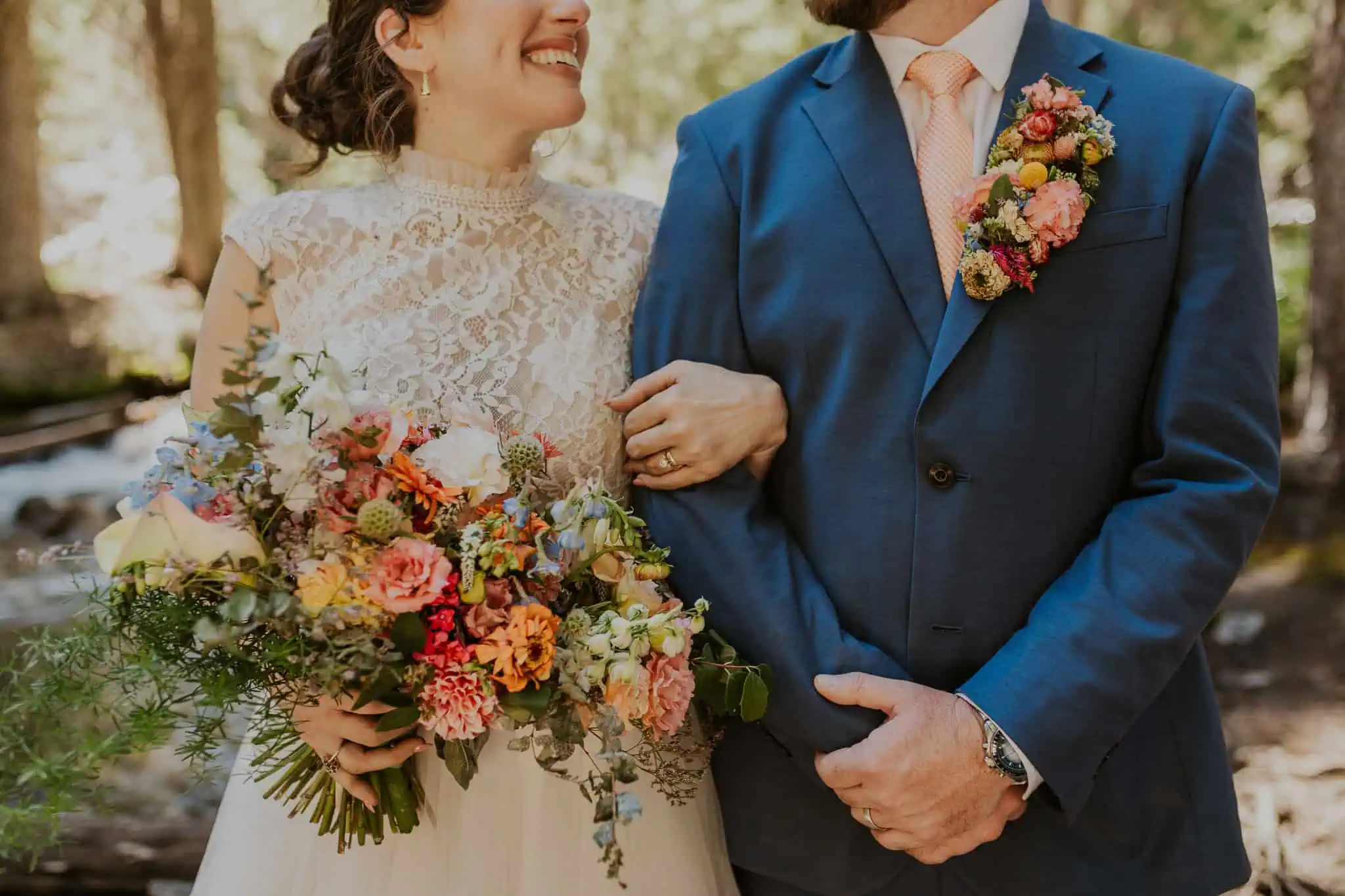 colorful summer florals with a grooms floral lapel