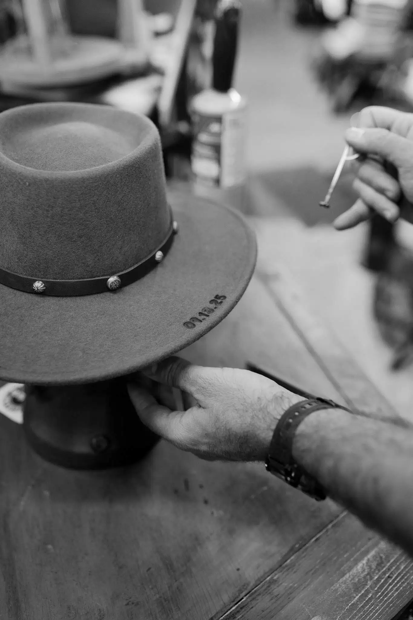 hat with wedding date