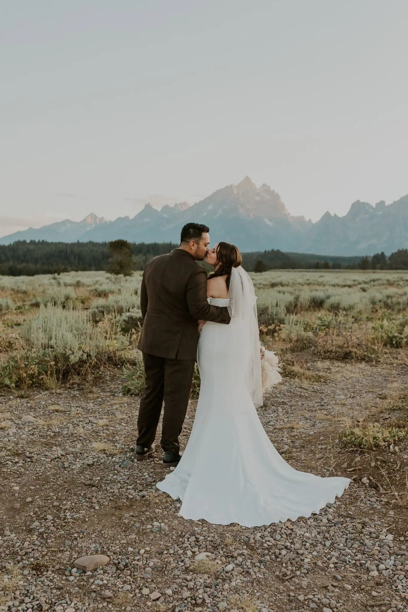 bridal portraits in the tetons at sunset