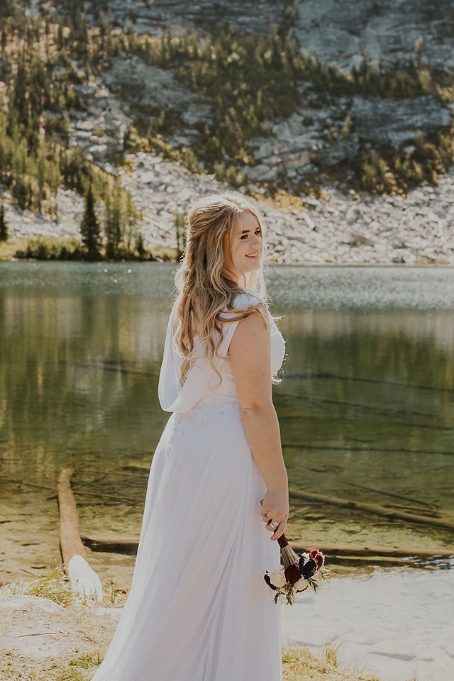 bridal photographs at an alpine lake in north idaho