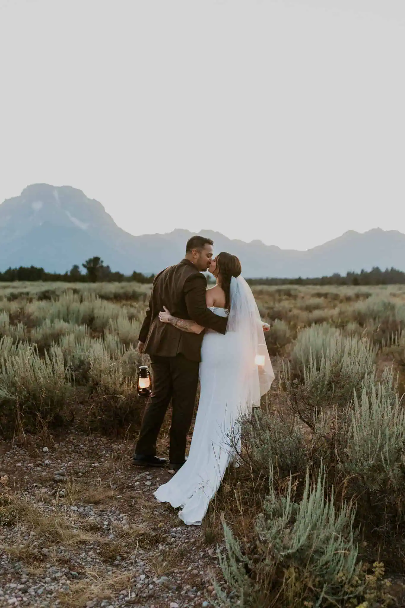 blue hour bridal portraits with lanterns