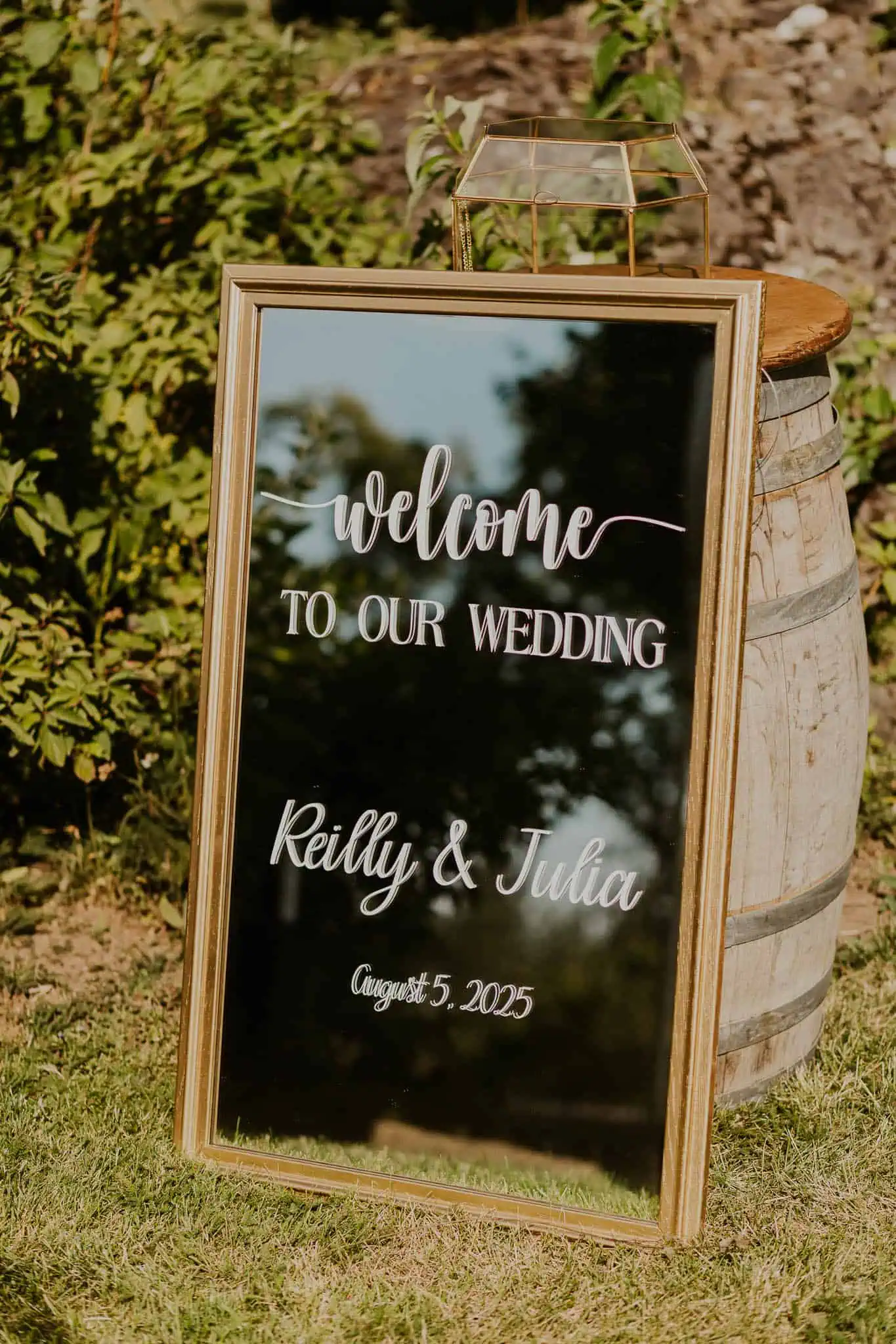 mirror with bride and groom names