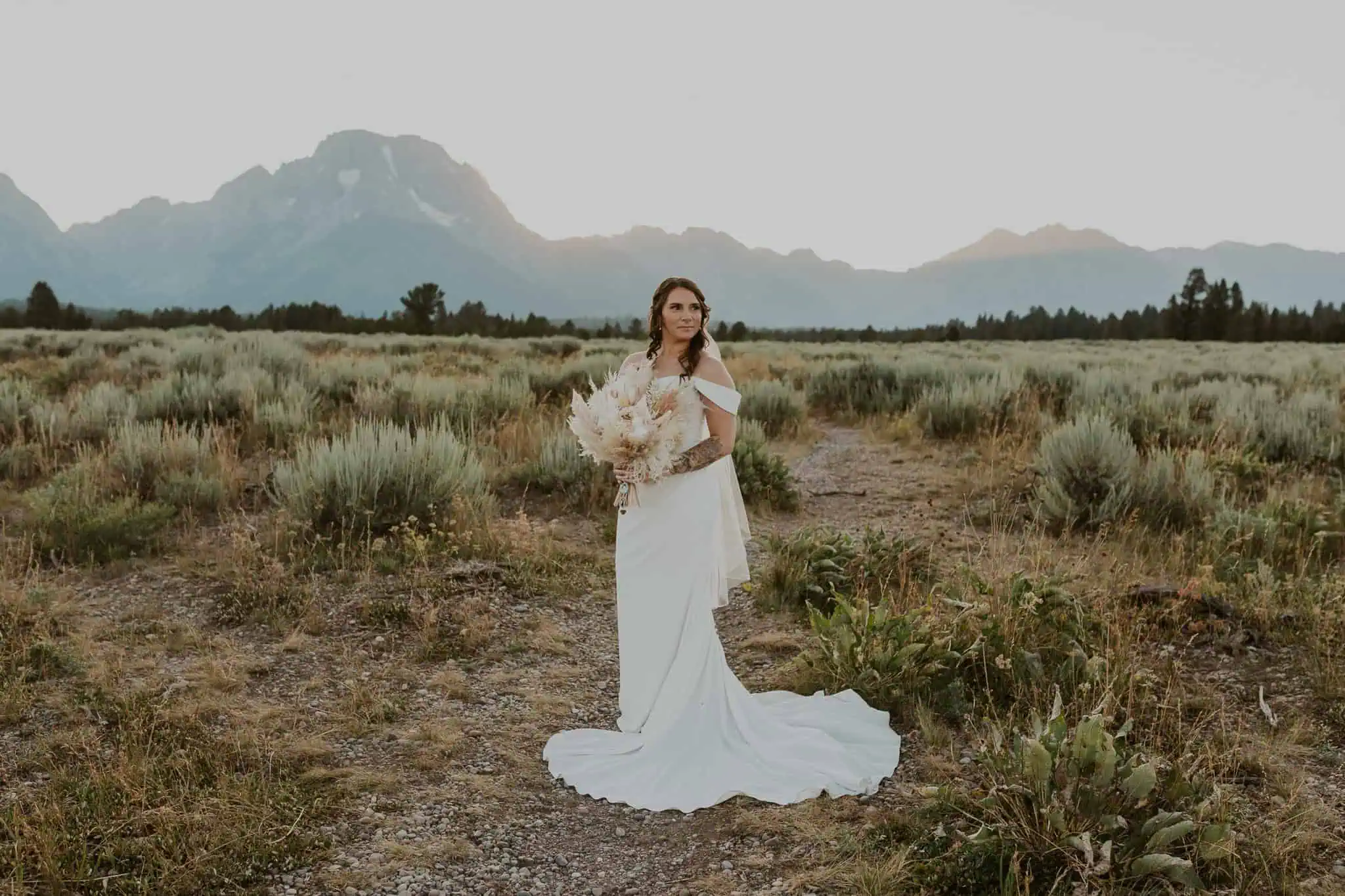 bridal portraits in the tetons at sunset