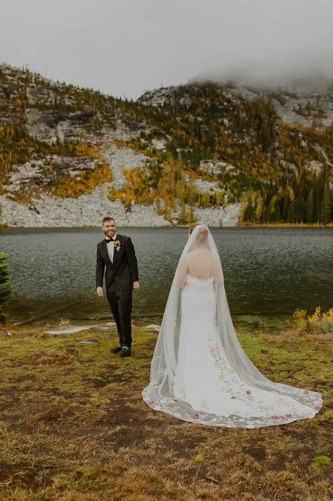 first look at an alpine lake in the mountains
