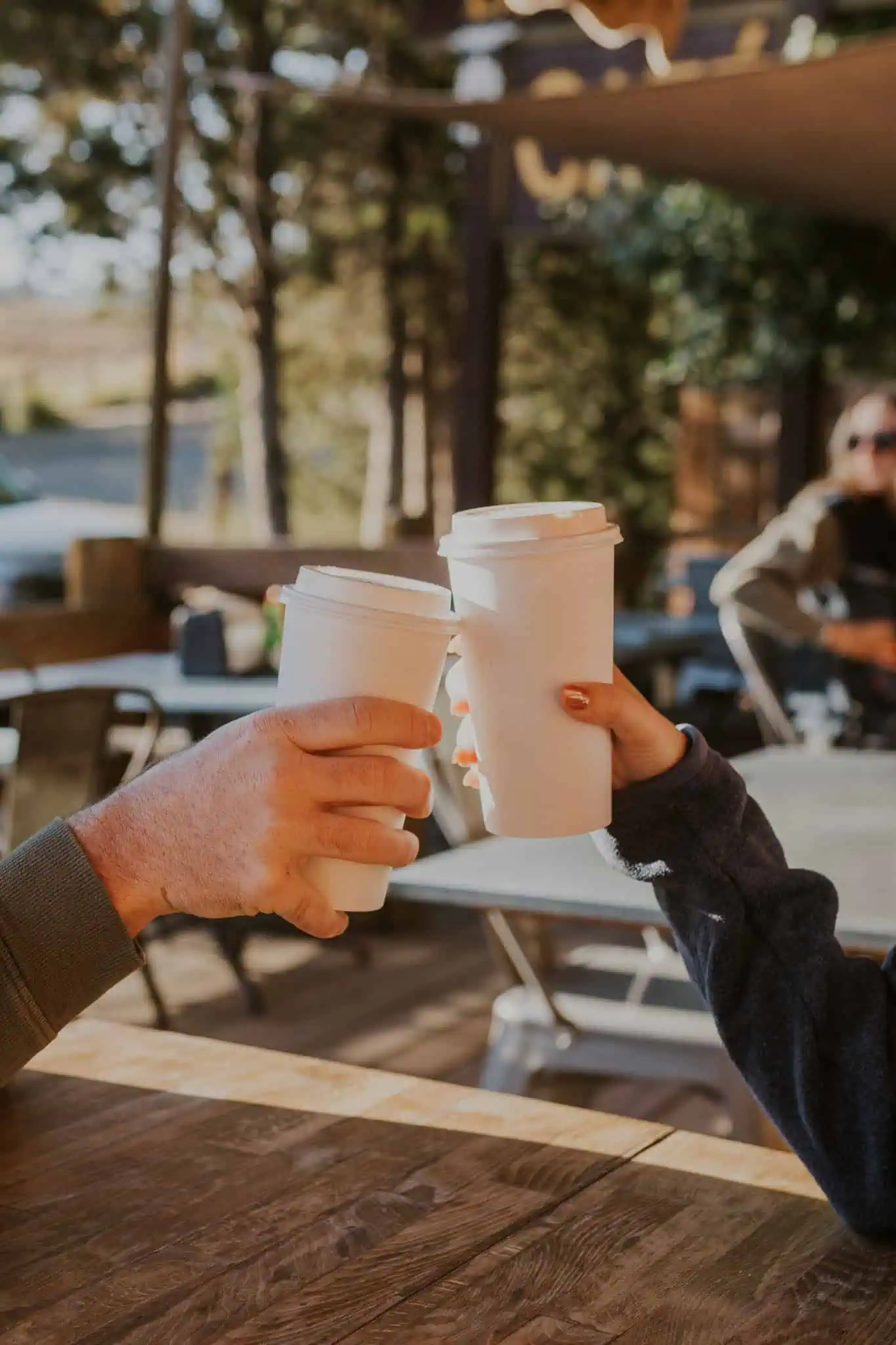 cheersing with coffee at stanley baking co