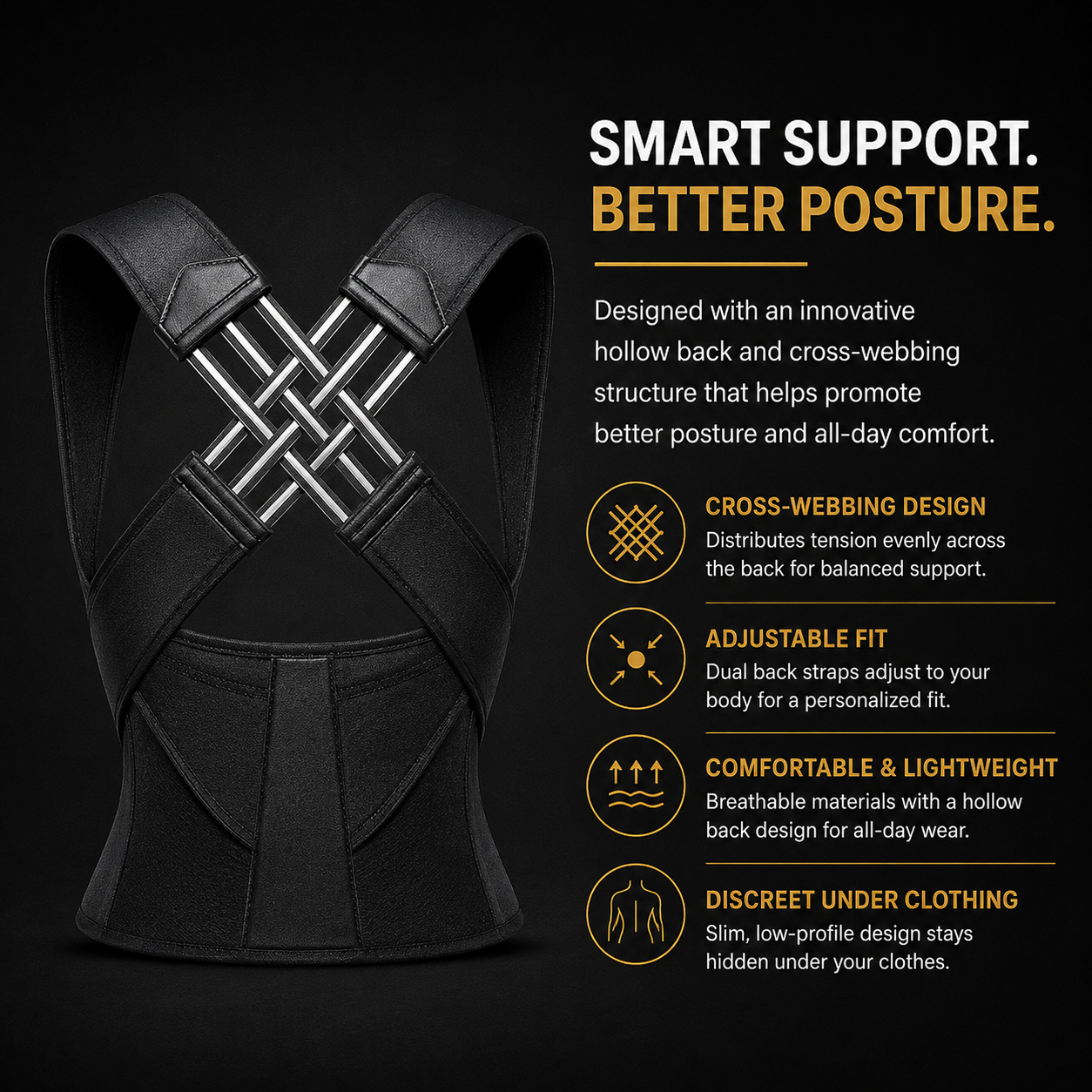 Adjustable Posture Corrector Brace – Upper Back Support & Shoulder Alignment