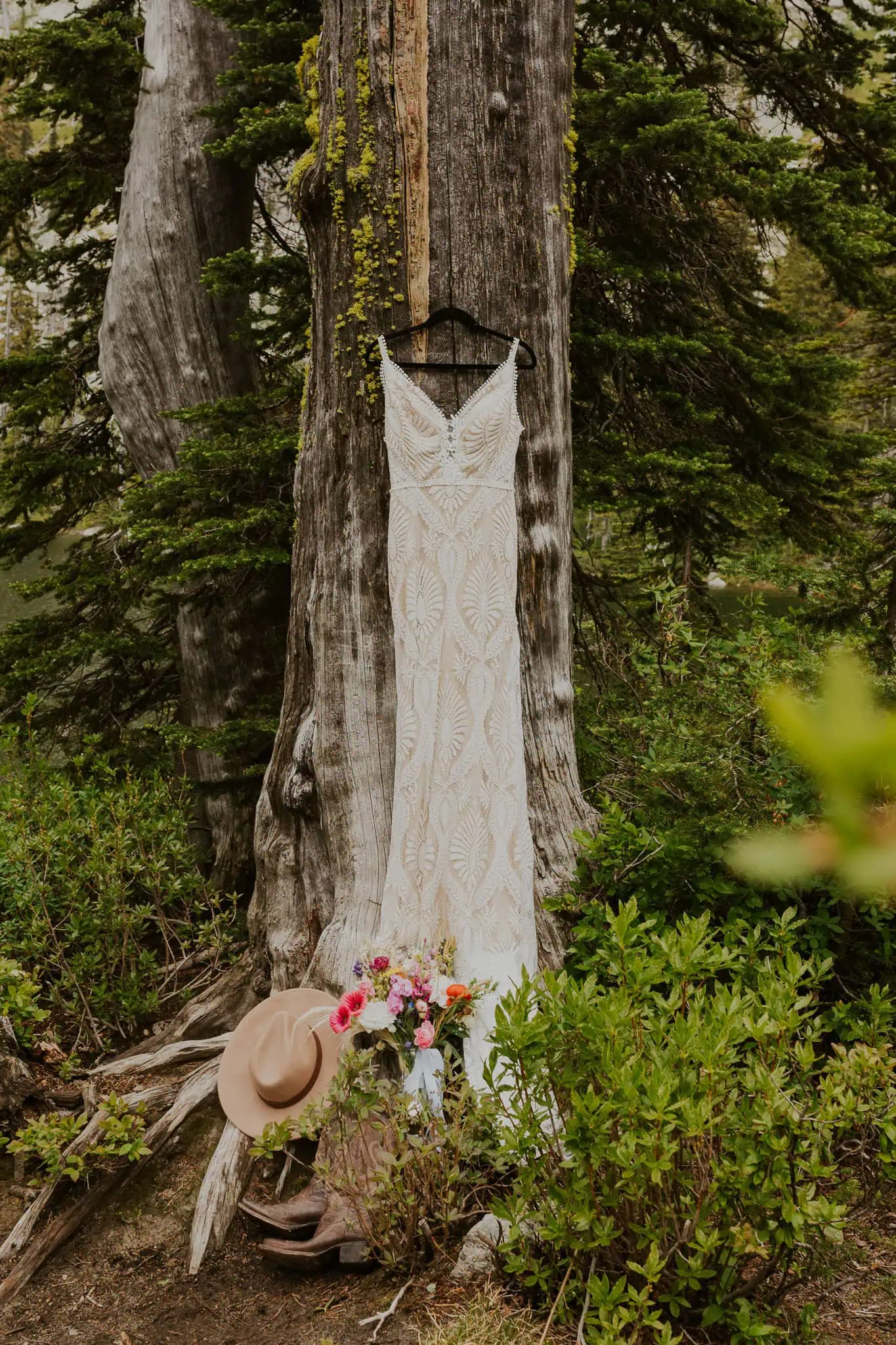 a bohemian dress hanging from a tree