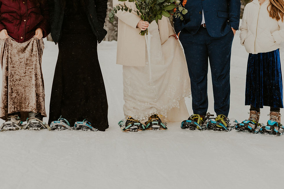 winter wonderland elopement in mccall idaho snowshoes