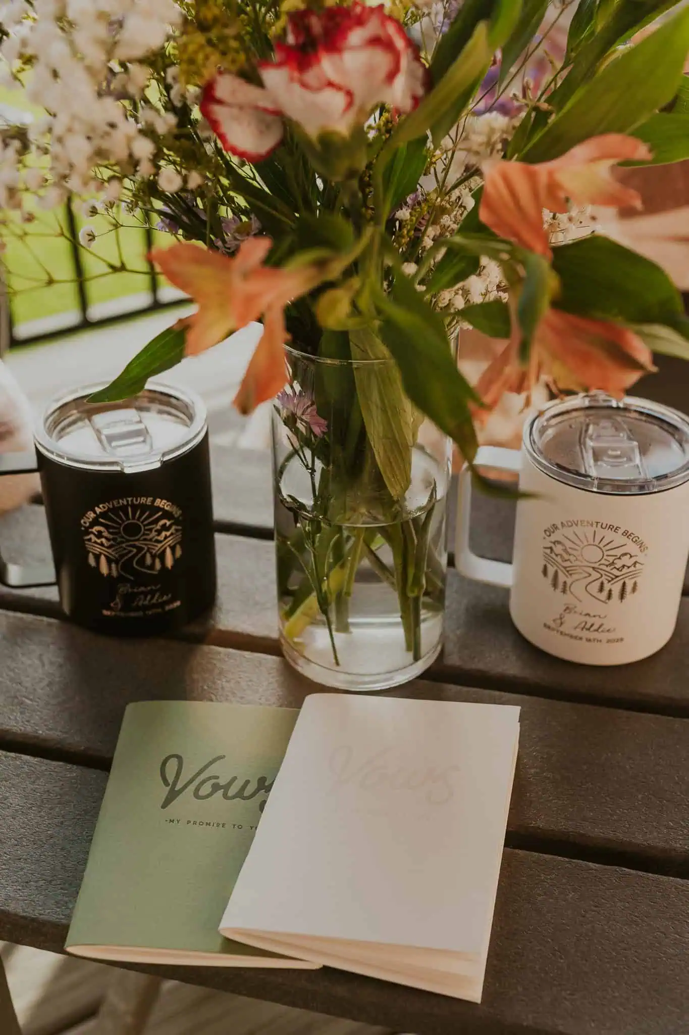 vow books and coffee mugs for elopement