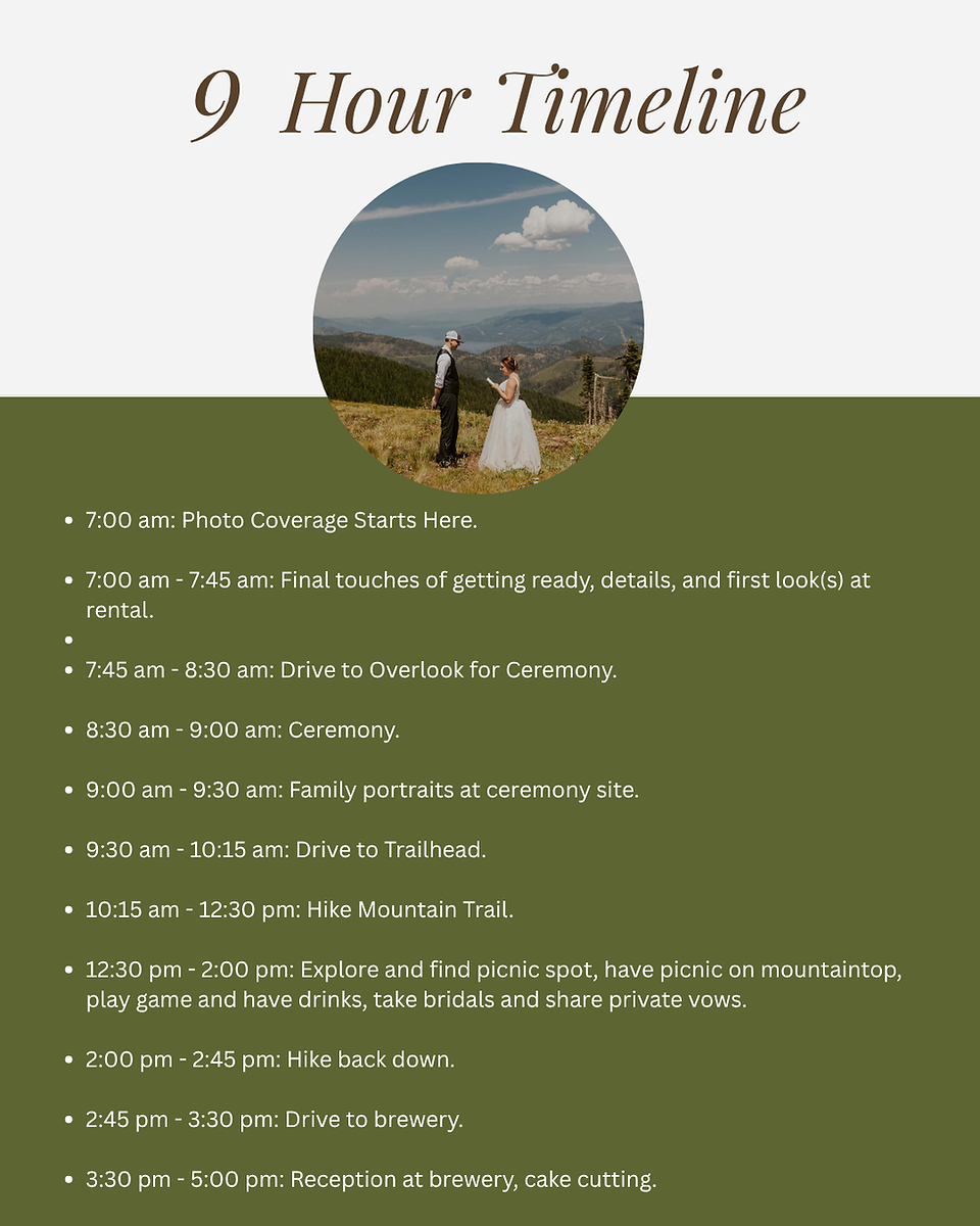 9 hour elopement timeline graphic