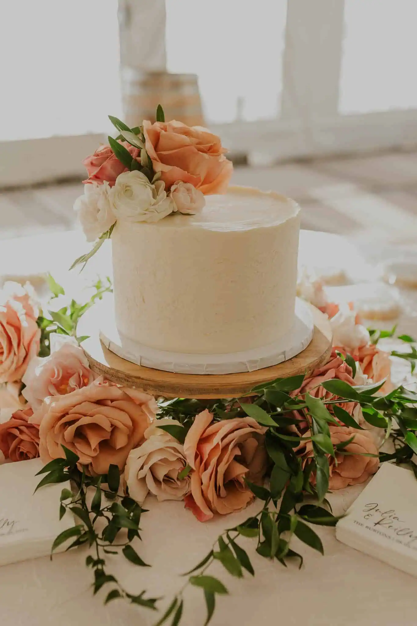 pink rose wedding cake