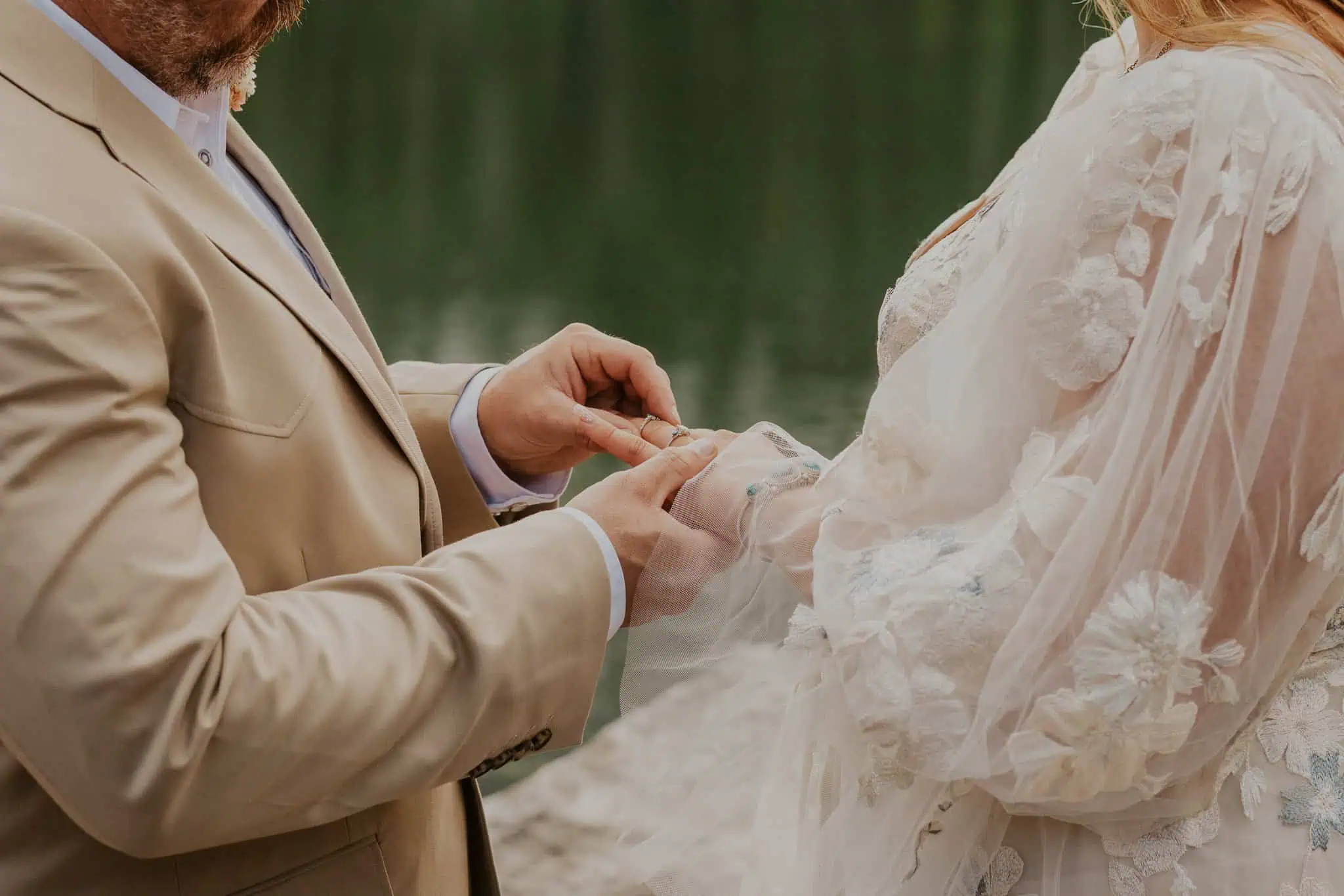 a ring exchange at an alpine lake in idaho
