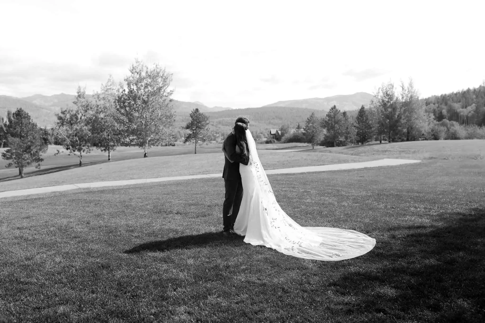 bride's first look in a backyard