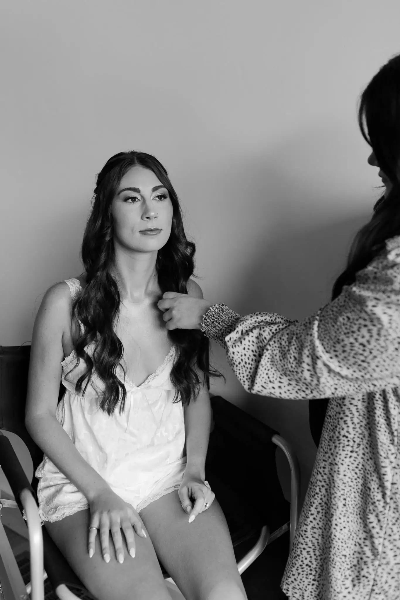 bride getting hair done