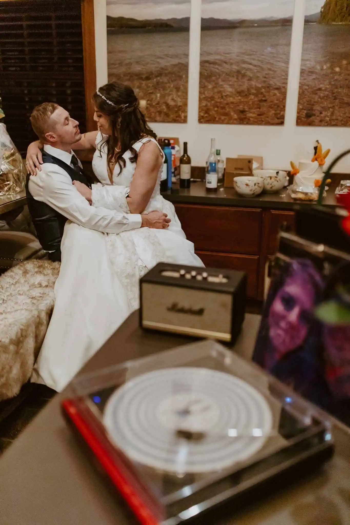 cabin reception with a record player