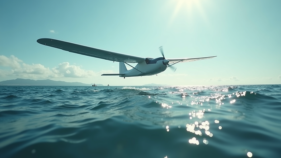 Wide angle view of a wingfoiler gliding over the ocean