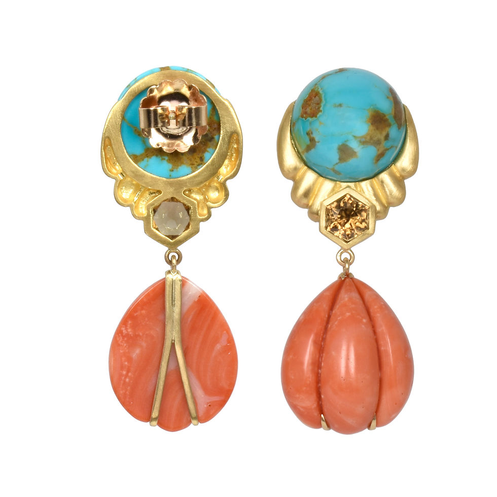 Thumbnail: Kingman Turquoise, Zircon, and Coral Earrings