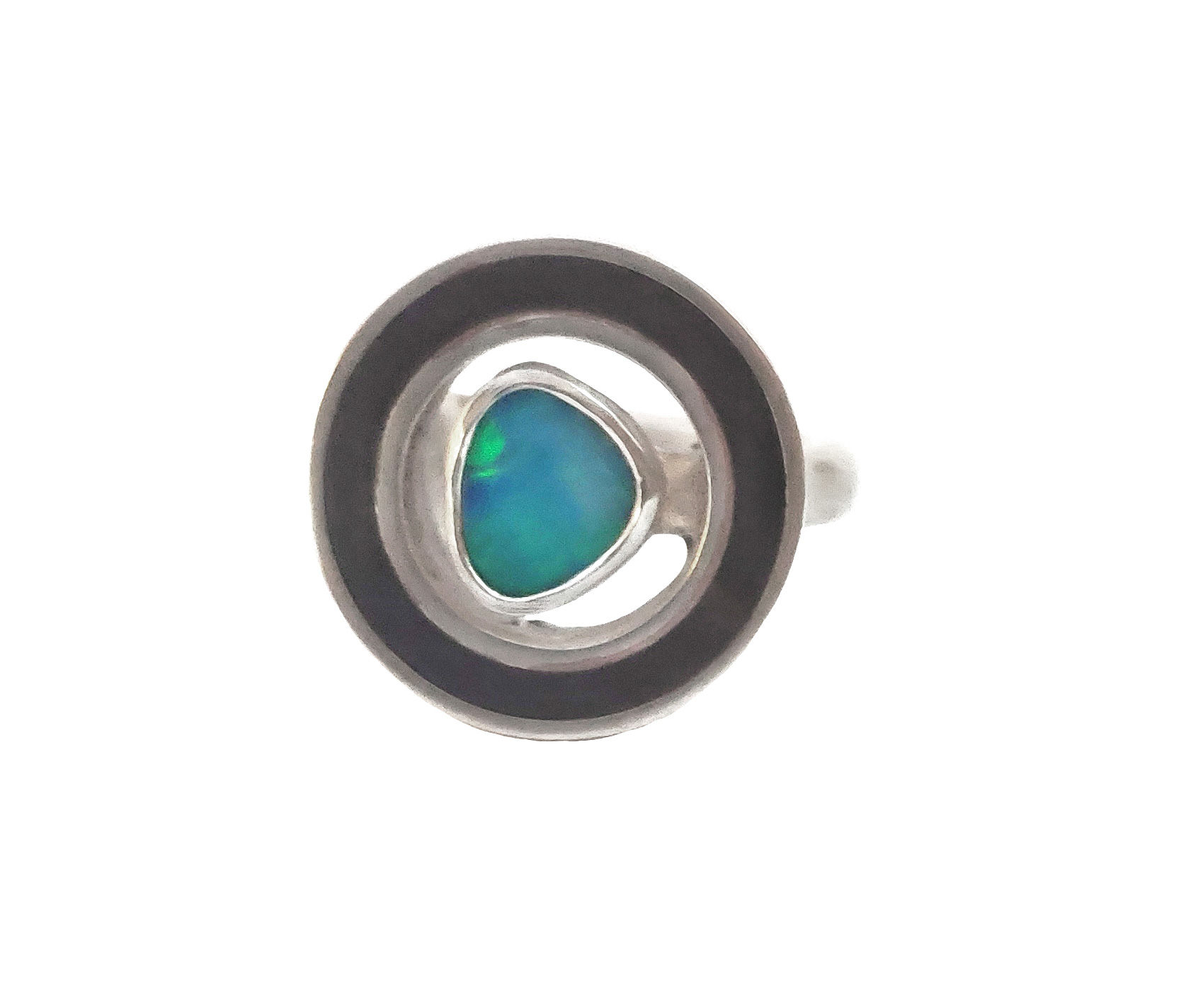 Shari Stadel Opal and Inlay Antique Ebony Unisex Ring