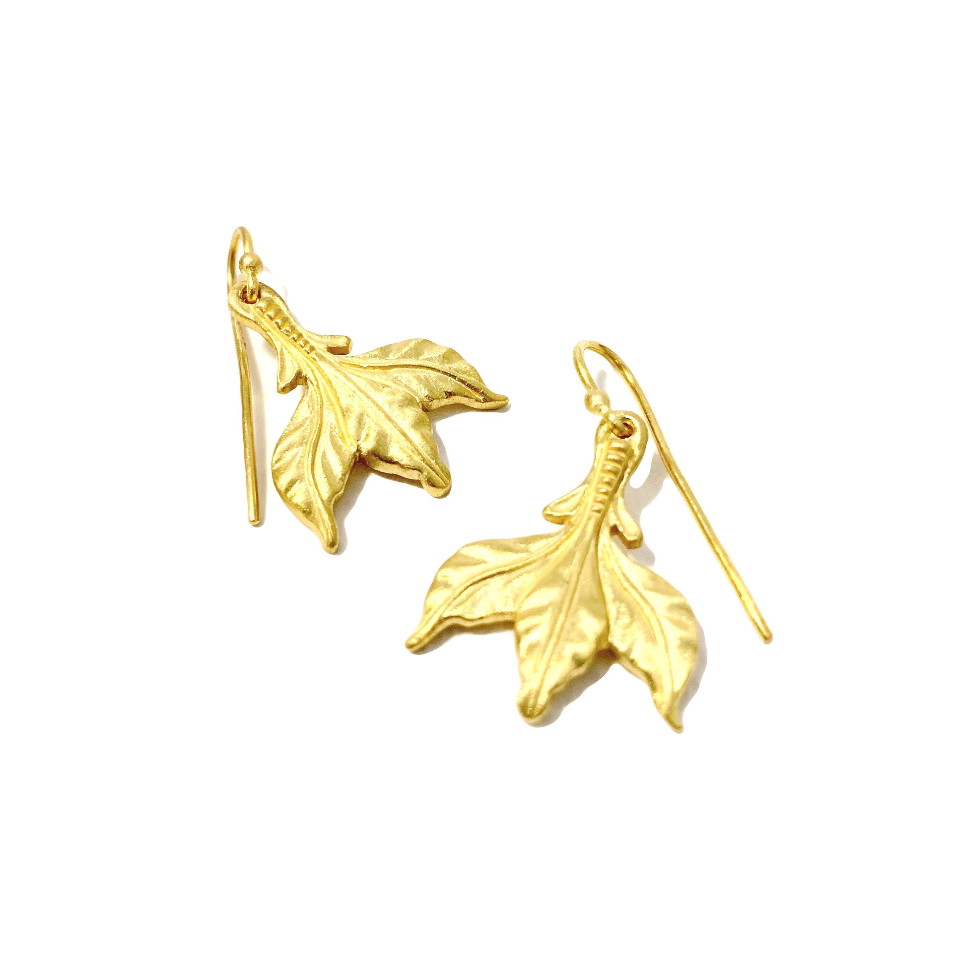 22k Leaf Trident Earrings by Jimena Roel