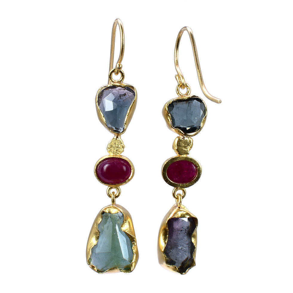 Thumbnail: Ruffle Bezel Tourmaline and Ruby Earring