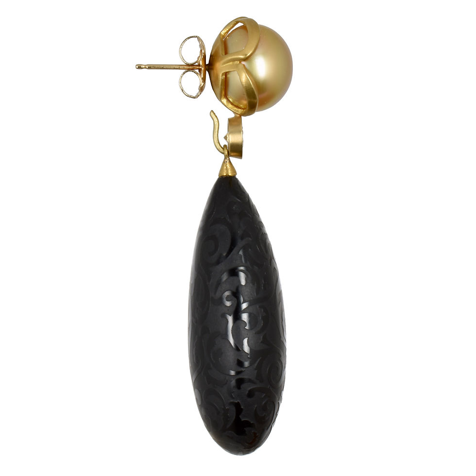 Thumbnail: Carved Jet, Diamond, and Golden Pearl Earring