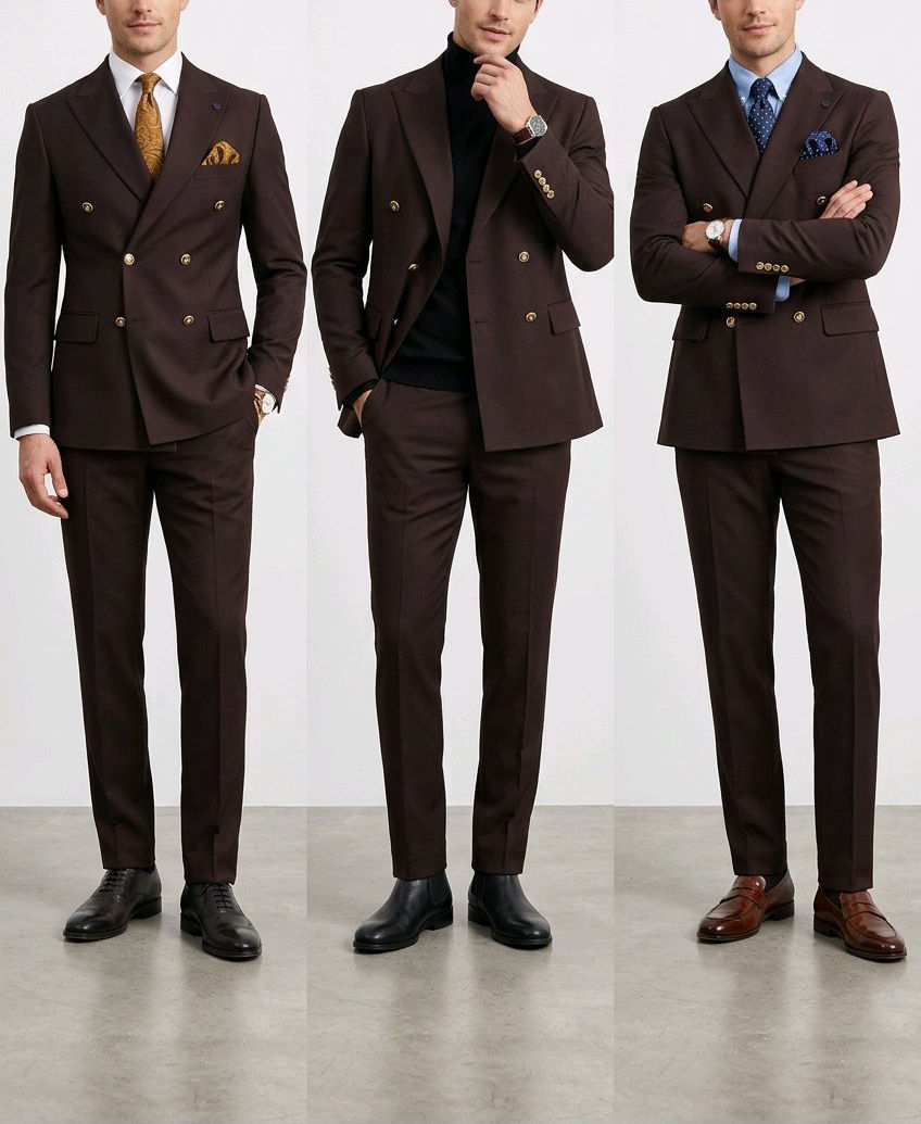 Brown Double-Breasted 2PC Suit