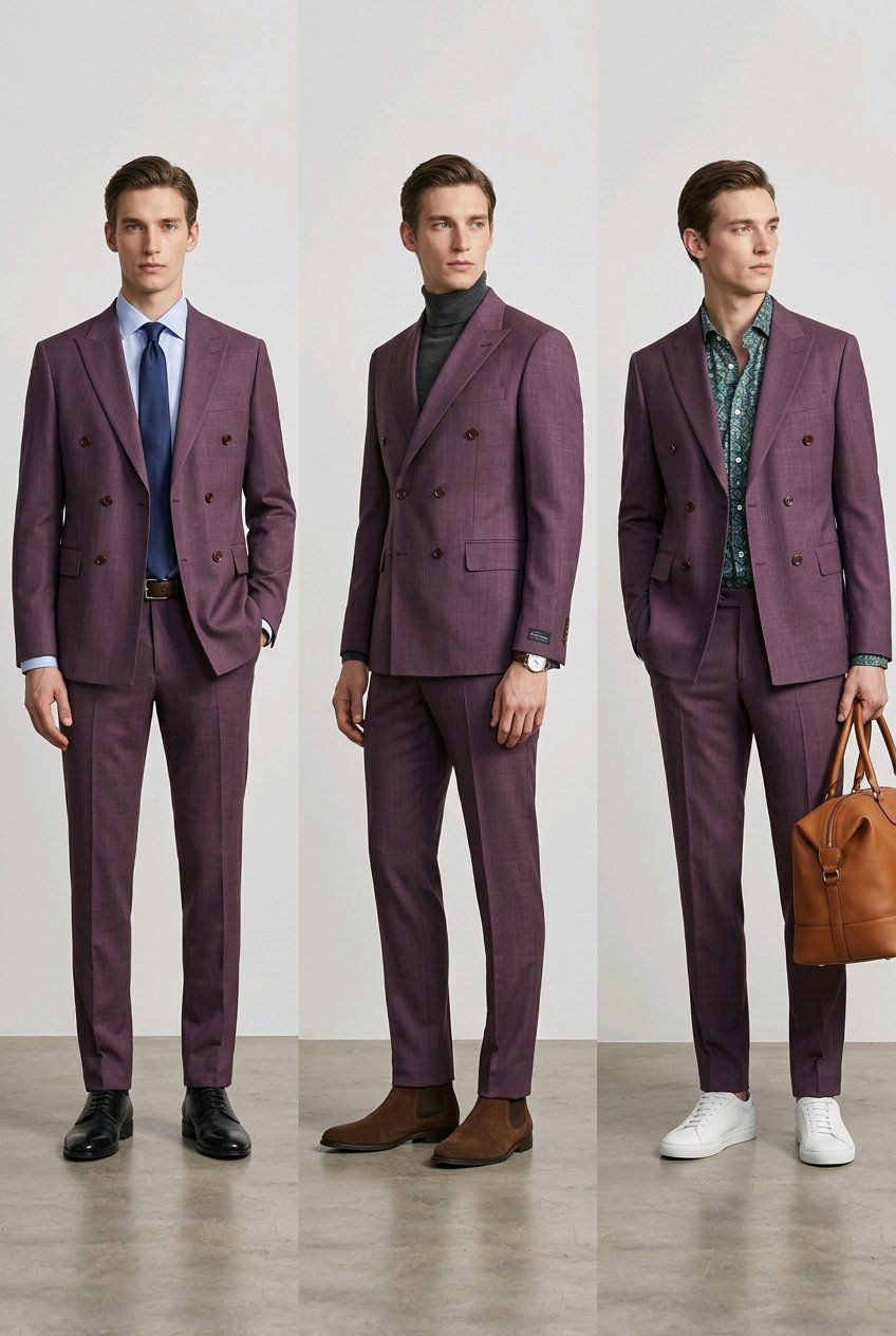 Wine Purple D-B 2pc Suit | 65% Wool & 35% Viscose