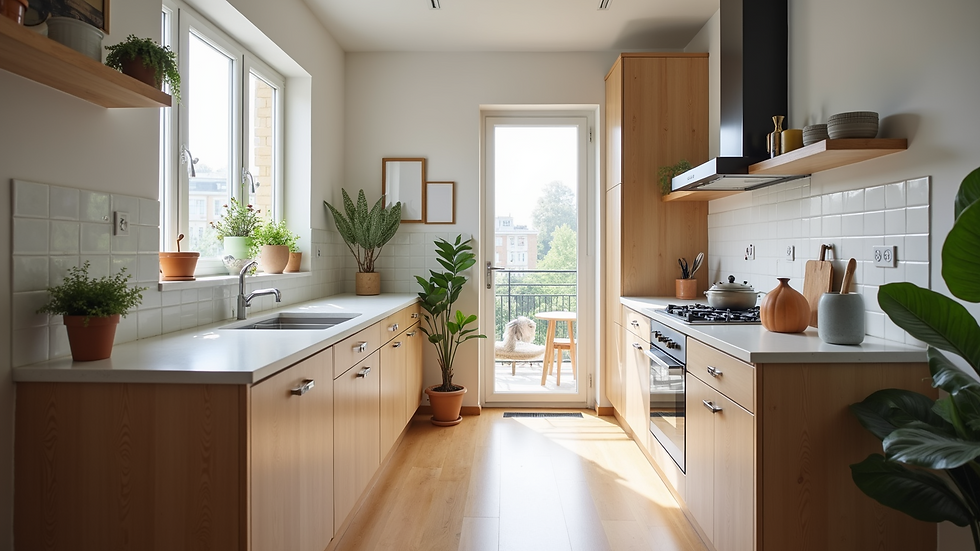 High angle view of a stylish kitchen in a rental property
