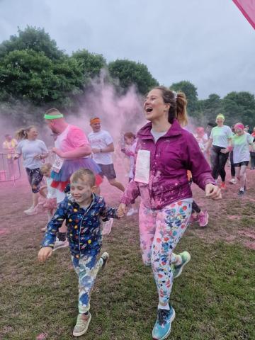 people covered in paint