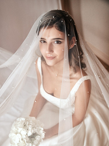 Scattered Pearl Drop Wedding veil | White Jasmine Bridal