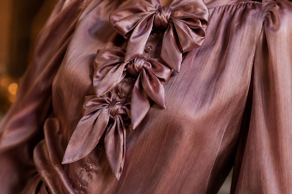 Mauve satin blouse with decorative bow details