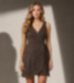 Sleeveless brown wrap dress with embroidered detail