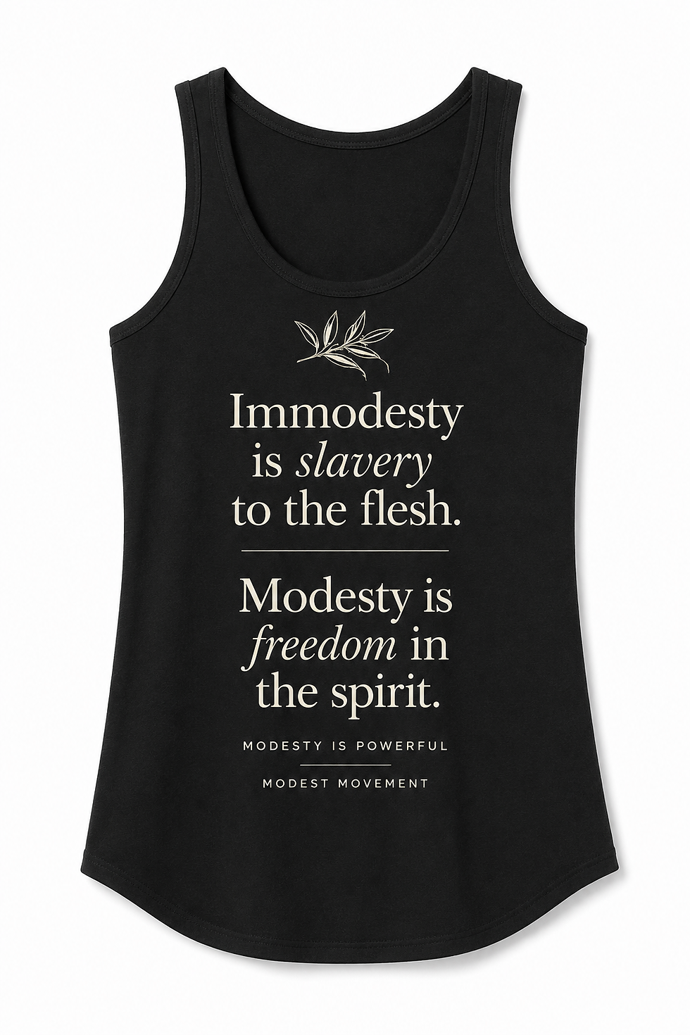 Thumbnail: a black modest tank top with a scripture quote about modesty